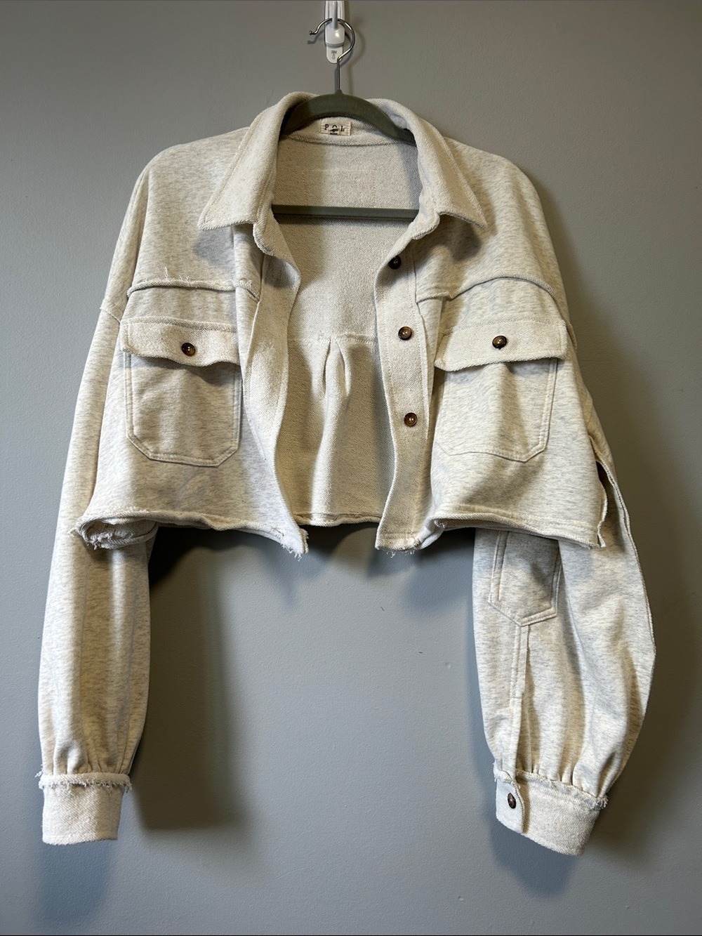 POL Oversized Cropped Boxy Jacket Cream M